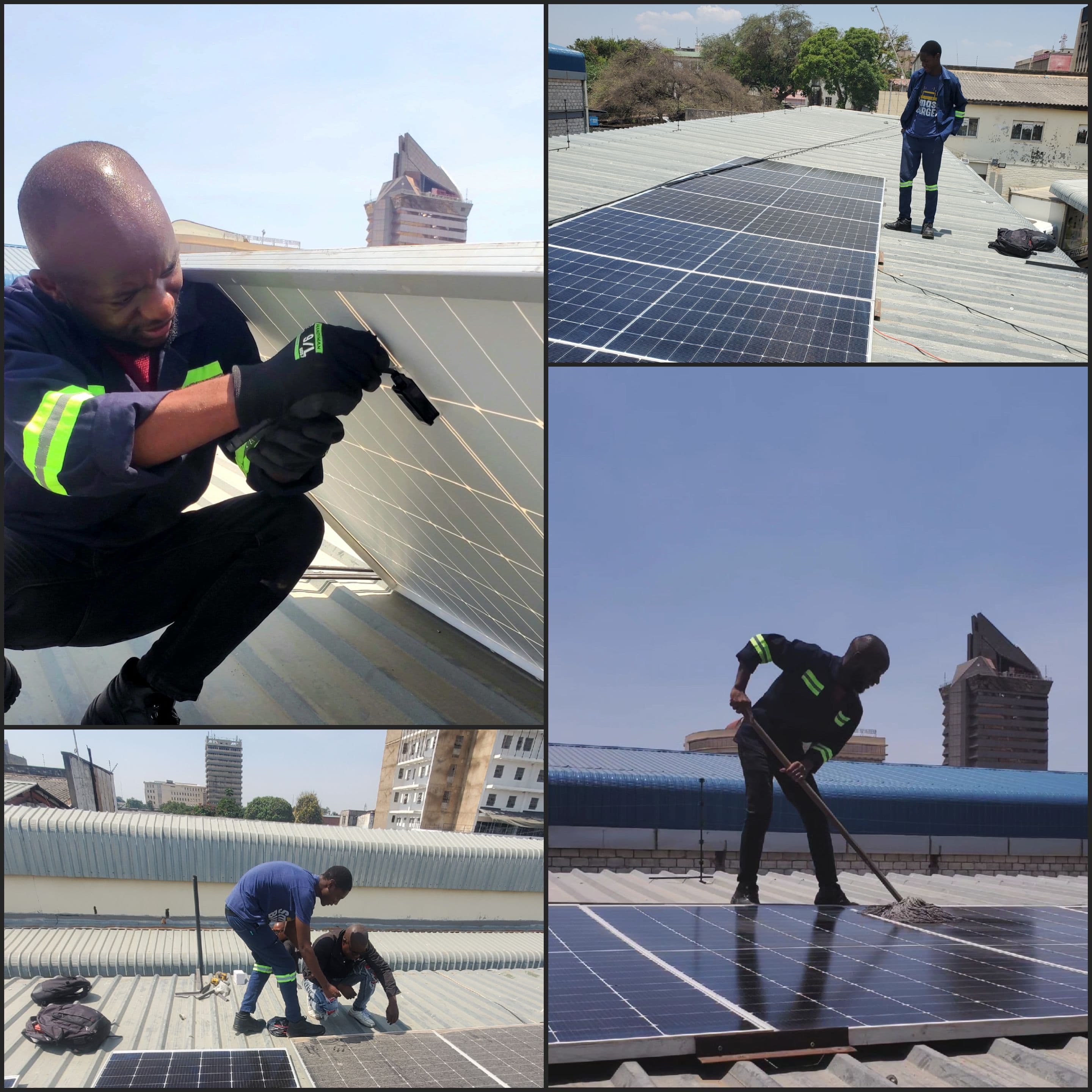 Joseph installing solar panels with Powerline Agri-Tech Engineering